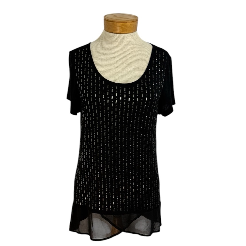 U-Knit Sz M Black Studded Front Top With Sheer Bottom